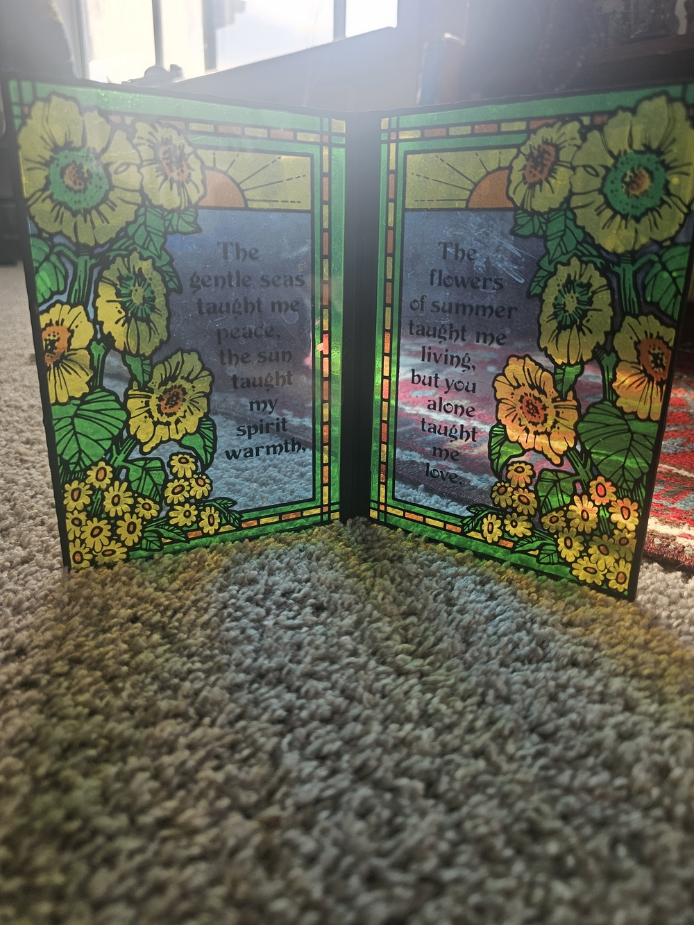 Vintage Floral Double Panel Glass Art Poem